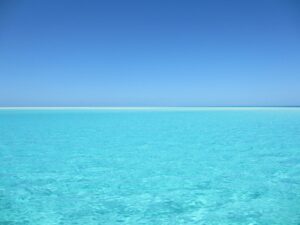Clear blue ocean with blue sky